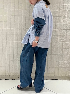 「アイテム（サンダル、ブルー系）」を使った、RiNCOさん（レディース・158cm）の夏コーディネート