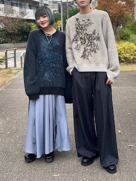 「HARE（ハレ）のフラワーモチーフメランジニット(HARE)（ニット/セーター）」を使った、かのんさん（レディース・149cm）の秋コーディネート