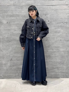 「アイテム（デニムジャケット）」を使った、かのんさん（レディース・149cm）の秋コーディネート