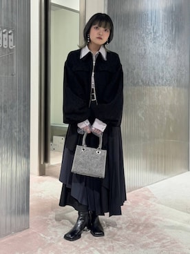 「HARE（ハレ）のベルトデザインメタルヒールブーツ(HARE)（ブーツ、ブラック系）」を使った、かのんさん（レディース・149cm）の秋コーディネート