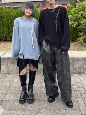 「アイテム（カーゴパンツ、グレー系）」を使った、かのんさん（レディース・149cm）の秋コーディネート