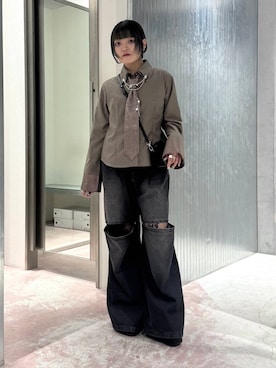 「HARE（ハレ）のLACEカットアウトデニム(HARE)（デニムパンツ、ブラック系）」を使った、かのんさん（レディース・149cm）の秋コーディネート