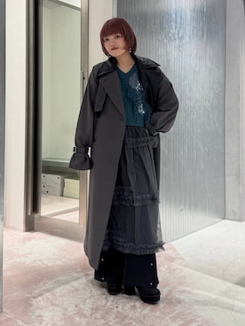 「HARE（ハレ）のフリンジスパンコールニット(HARE)（ニット/セーター、グリーン系）」を使った、かのんさん（レディース・149cm）の秋コーディネート