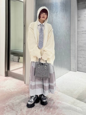 「HARE（ハレ）のパーツツキコンパクトネクタイシャツLS(HARE)（シャツ/ブラウス、ブルー系）」を使った、かのんさん（レディース・149cm）の秋コーディネート