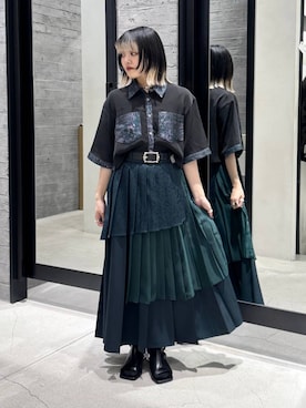 「HARE（ハレ）のアシメミックスプリーツスカート(HARE)（スカート）」を使った、かのんさん（レディース・149cm）の春コーディネート