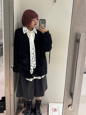「HARE（ハレ）のシシュウボウタイシャツ(HARE)（シャツ/ブラウス、ホワイト系）」を使った、かのんさん（レディース・149cm）の秋コーディネート