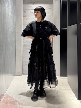 「HARE（ハレ）のガラソールボリュームソールローファー(HARE)（ローファー、ブラック系）」を使った、かのんさん（レディース・149cm）の春コーディネート