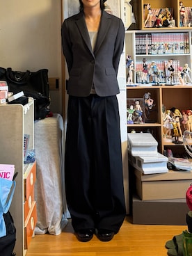 「Astoria  Fleure（アストリアフルール）のリネンライク　テーラードジャケット（テーラードジャケット、ブルー系）」を使った、内緒の一郎さん（メンズ・167cm）の春コーディネート