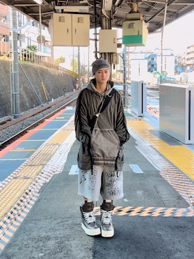 「アイテム（スウェットパンツ）」を使った、内緒の一郎さん（メンズ・167cm）の冬コーディネート