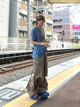 「アイテム（カーゴパンツ）」を使った、サマーの潮さん（メンズ・167cm）の秋コーディネート