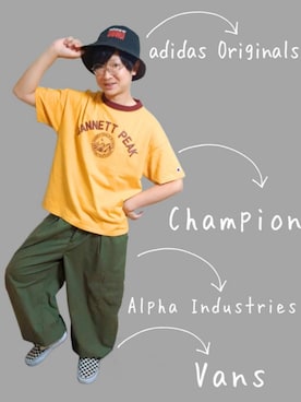 「adidas Originals（アディダスオリジナルス）のadidasリバーシブル帽子（ハット、ブラック系）」を使った、Keiさん（メンズ・165cm）の夏コーディネート