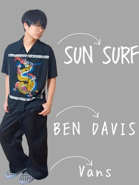 「SUN SURF（サンサーフ）のアイテム」を使った、Keiさん（メンズ・165cm）の夏コーディネート