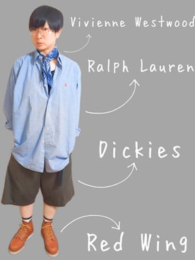 「RALPH LAUREN（ラルフ ローレン）のラルフローレンシャツ Lサイズ（シャツ/ブラウス、ブルー系）」を使った、Keiさん（メンズ・165cm）の夏コーディネート