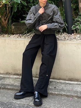 「Chikashitsu +（チカシツプラス）のアイテム（スウェットパンツ）」を使った、Never mind the XU / Chikashitsu+さん（メンズ・175cm）の夏コーディネート