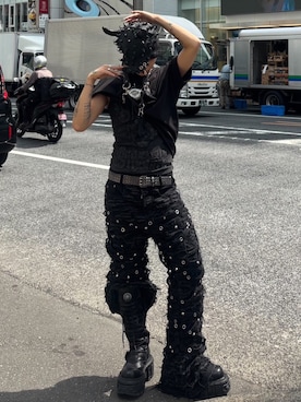 「UNIZ（ユニズ）の【UNIZ】Demon Venom Cap（キャップ、ブラック系）」を使った、Never mind the XU / Chikashitsu+さん（レディース・157cm）の春コーディネート