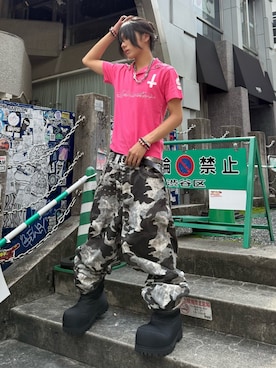 「DIG YOUR OWN GRAVE（ディグユアオウングレイブ）の【DIG YOUR OWN GRAVE】 STUDS POYAS（ベルト、ブラック系）」を使った、Never mind the XU / Chikashitsu+さん（レディース・150cm）の夏コーディネート