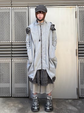 「アイテム（スカート）」を使った、Never mind the XU / Chikashitsu+さん（メンズ・172cm）の春コーディネート