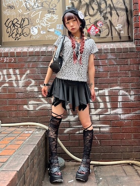 「NOT KNOWING（ノットノーイング）のアイテム」を使った、Never mind the XU / Chikashitsu+さん（レディース・154cm）の夏コーディネート