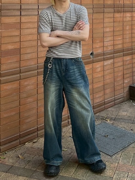 「Chikashitsu +（チカシツプラス）のアイテム」を使った、Never mind the XU / Chikashitsu+さん（メンズ・172cm）の夏コーディネート