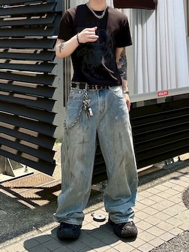 「Chikashitsu +（チカシツプラス）のアイテム」を使った、Never mind the XU / Chikashitsu+さん（メンズ・170cm）の夏コーディネート