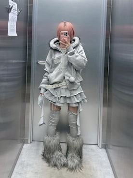 「アイテム（パーカー）」を使った、Never mind the XU / Chikashitsu+さん（レディース・152cm）の秋コーディネート