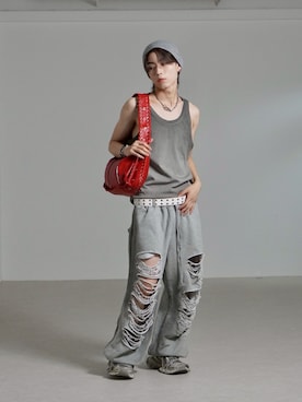 「アイテム（ニットキャップ/ビーニー）」を使った、Never mind the XU / Chikashitsu+さん（メンズ・177cm）の夏コーディネート
