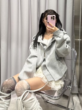 「アイテム（レッグウォーマー）」を使った、Never mind the XU / Chikashitsu+さん（レディース・153cm）の秋コーディネート