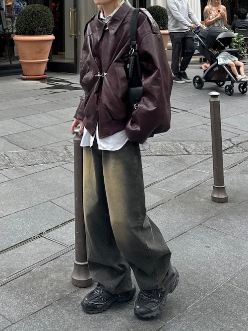 セール】【Chikashitsu +】vintage wash semi wide denim pants