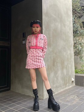 「CRANK（クランク）のアイテム（カーディガン/ボレロ）」を使った、Never mind the XU / Chikashitsu+さん（レディース・153cm）の春コーディネート