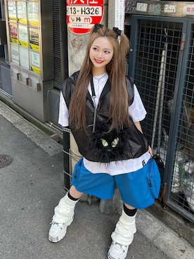 「ESC STUDIO（イーエスシースタジオ）のアイテム（パンツ）」を使った、Never mind the XU / Chikashitsu+さん（レディース・156cm）の春コーディネート