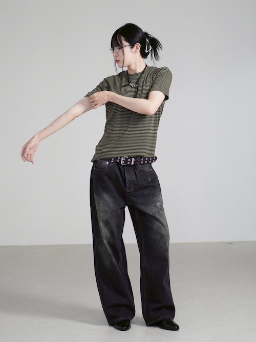 パンツ faxcopyexpress wide-leg dirty wash jeans Fax Copy Express Black Dirty Wash Jeans Fax Copy Express