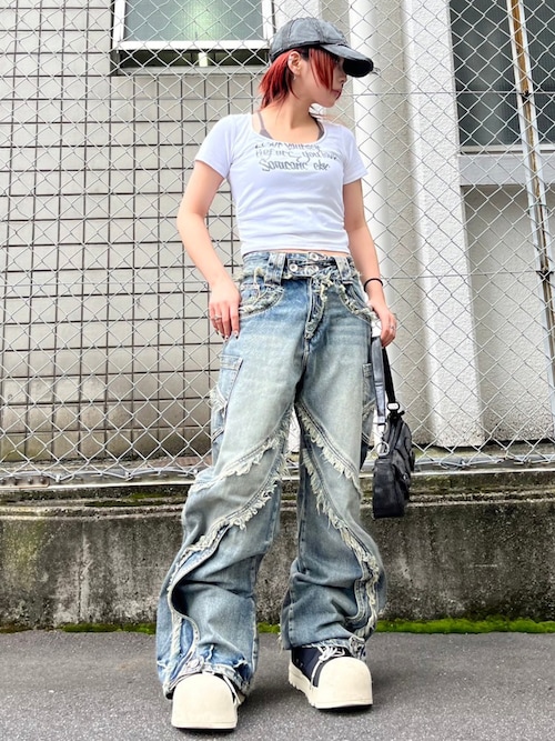 Tシャツ・カットソー Layered Bandeau Top セール】【XU】lettering layered cropped tee（Tシャツ