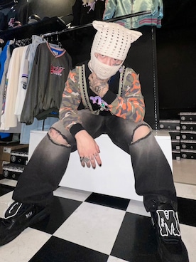 「TAKA ORIGINAL（タカオリジナル）のアイテム（帽子）」を使った、Never mind the XU / Chikashitsu+さん（メンズ・175cm）の夏コーディネート