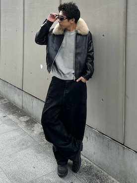 「Chikashitsu +（チカシツプラス）のアイテム（スウェット）」を使った、Never mind the XU / Chikashitsu+さん（メンズ・175cm）の冬コーディネート