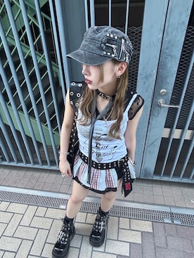 「アイテム（キャップ）」を使った、Never mind the XU / Chikashitsu+さん（レディース・148cm）の夏コーディネート