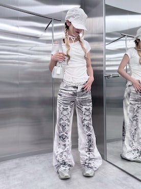 「Never mind the XU / Chikashitsu+（ネバーマインド ザ エックスユー / チカシツプラス）のアイテム」を使った、Never mind the XU / Chikashitsu+さん（レディース・160cm）の夏コーディネート