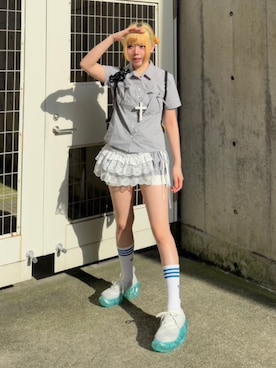 「ショートパンツ」｜Never mind the XU / Chikashitsu+さん（骨格ストレート・レディース・165cm）の夏コーディネート