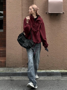 「Chikashitsu +（チカシツプラス）のアイテム（バッグ）」を使った、Never mind the XU / Chikashitsu+さん（メンズ・180cm）の春コーディネート
