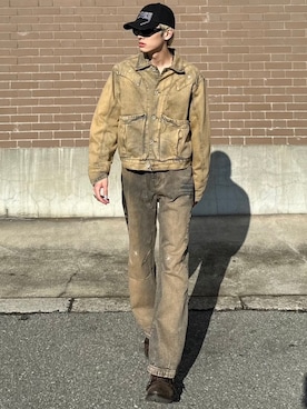 「デニムセットアップ」｜Never mind the XU / Chikashitsu+さん（メンズ・180cm）の冬コーディネート