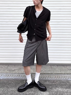 「Chikashitsu +（チカシツプラス）の【Chikashitsu +】boston non-leather bag / 【チカシツプラス】ボストン合皮バッグ（ボストンバッグ、ブラック系）」を使った、Never mind the XU / Chikashitsu+さん（メンズ・171cm）の夏コーディネート