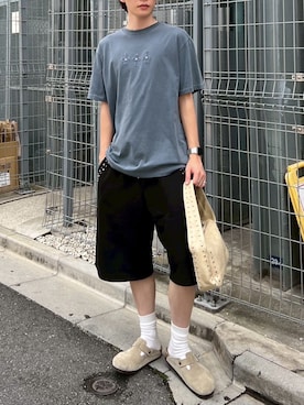 「Chikashitsu +（チカシツプラス）のアイテム（スウェットパンツ）」を使った、Never mind the XU / Chikashitsu+さん（メンズ・176cm）の夏コーディネート