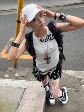「アイテム（キャップ）」を使った、Never mind the XU / Chikashitsu+さん（レディース・159cm）の夏コーディネート