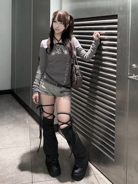 「Never mind the XU / Chikashitsu+（ネバーマインド ザ エックスユー / チカシツプラス）の【nmtc+】double wrap belt / 【エヌエムティーシープラス】ダブルラップベルト（ベルト、ブラック系）」を使った、Never mind the XU / Chikashitsu+さん（レディース・158cm）の秋コーディネート