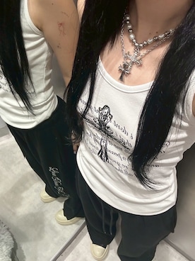 「アイテム（タンクトップ）」を使った、Never mind the XU / Chikashitsu+さん（骨格ウェーブ・レディース・158cm）の夏コーディネート