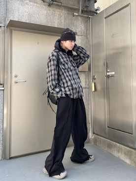 「アイテム（ニットキャップ/ビーニー）」を使った、Never mind the XU / Chikashitsu+さん（メンズ・173cm）の秋コーディネート