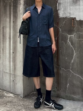 「Chikashitsu +（チカシツプラス）の【Chikashitsu +】vintage string belt shoulder bag / 【チカシツプラス】ビンテージ紐付きベルトショルダーバッグ（ショルダーバッグ、ブラック系）」を使った、Never mind the XU / Chikashitsu+さん（レディース・150cm）の夏コーディネート