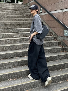 「Chikashitsu +（チカシツプラス）のアイテム（Tシャツ/カットソー）」を使った、Never mind the XU / Chikashitsu+さん（メンズ・175cm）の夏コーディネート