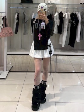 「Never mind the XU（ネバーマインドザエックスユー）の【Never mind the XU】Twilight star tights / 【ネバーマインド ザ エックスユー】トワイライトスタータイツ <着用動画あり>（タイツ/ストッキング、ベージュ系）」を使った、Never mind the XU / Chikashitsu+さん（メンズ・170cm）の夏コーディネート