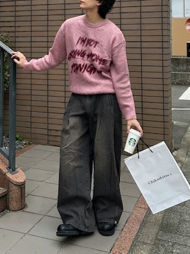 「Chikashitsu +（チカシツプラス）のアイテム（トップス）」を使った、Never mind the XU / Chikashitsu+さん（メンズ・182cm）の冬コーディネート