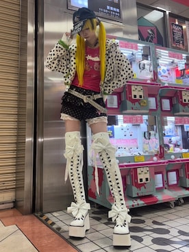 「GALFY（ガルフィー）の【GALFY】キラキラデニムキャップ / 【ガルフィー】ラインストーンデニムキャップ（キャップ、ブルー系）」を使った、Never mind the XU / Chikashitsu+さん（メンズ・167cm）の春コーディネート